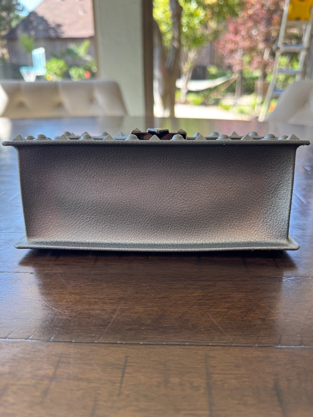 Gray/Silver Studded Handbag and Crossbody Bag with Gunmetal Hardware - Picture 7 of 9